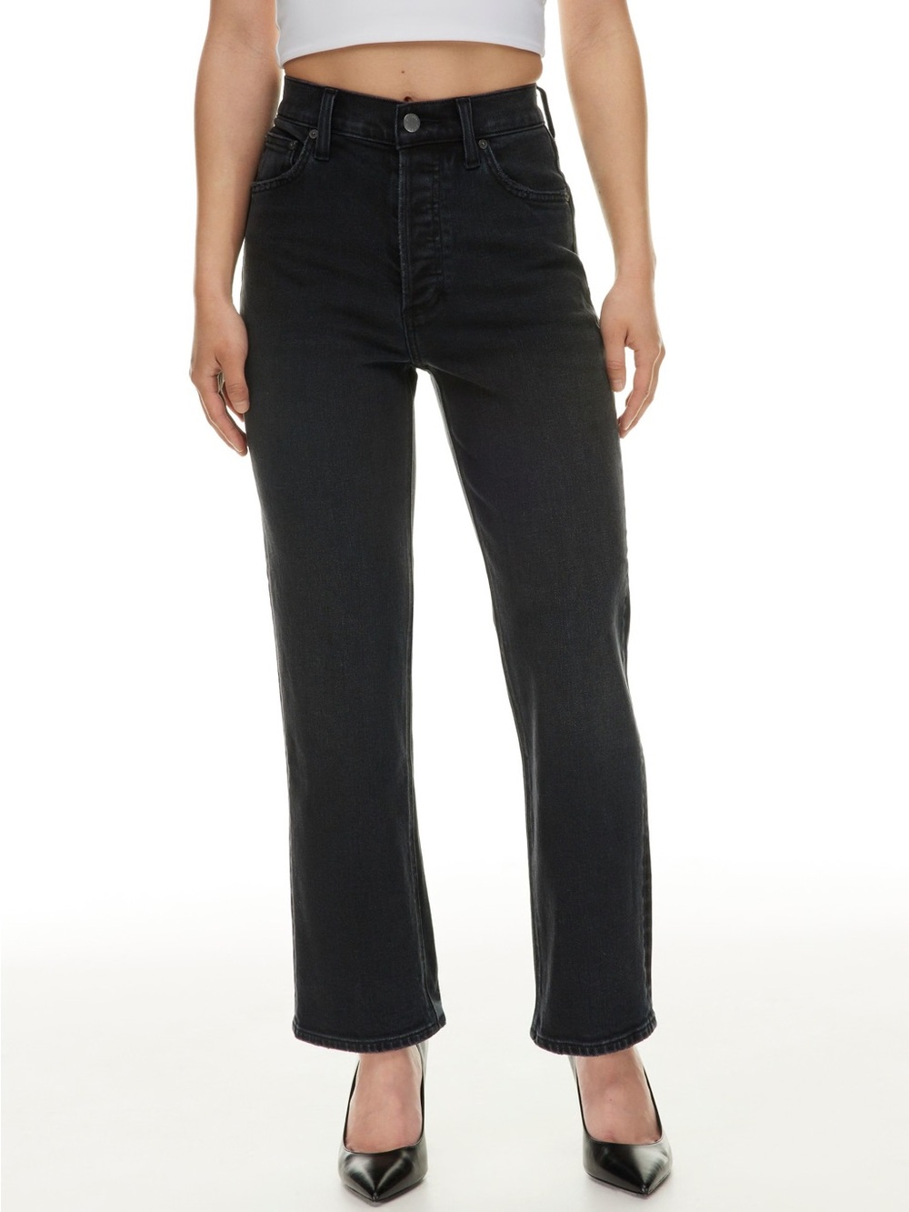 Denim Forum High-Rise Straight Leg Black Jeans (24L)